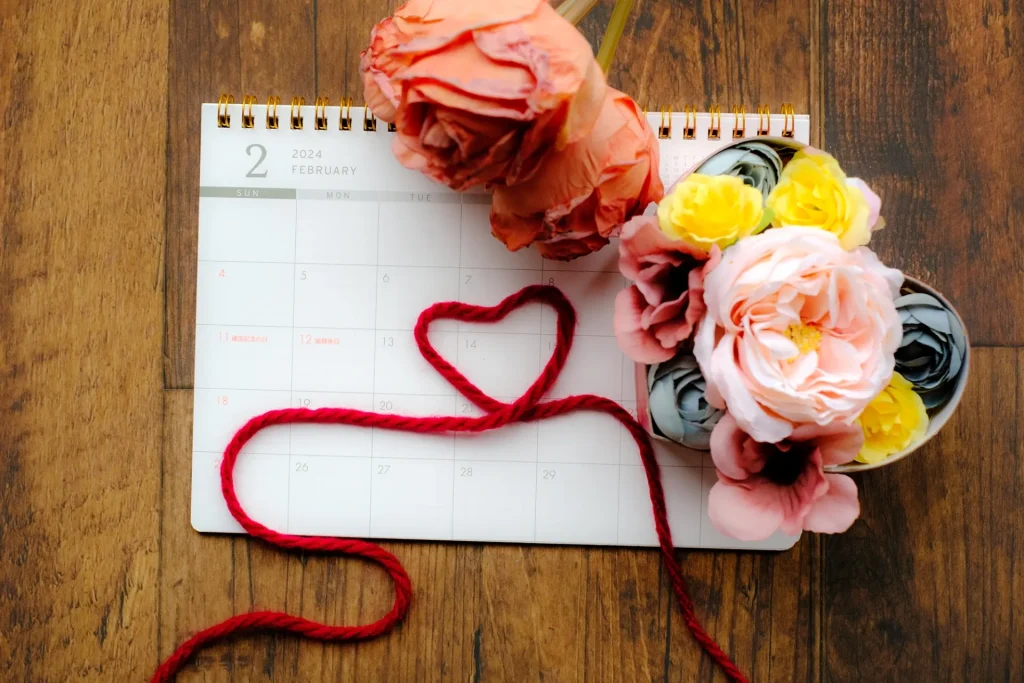 2月のイベントカレンダーとバレンタインデーのお花