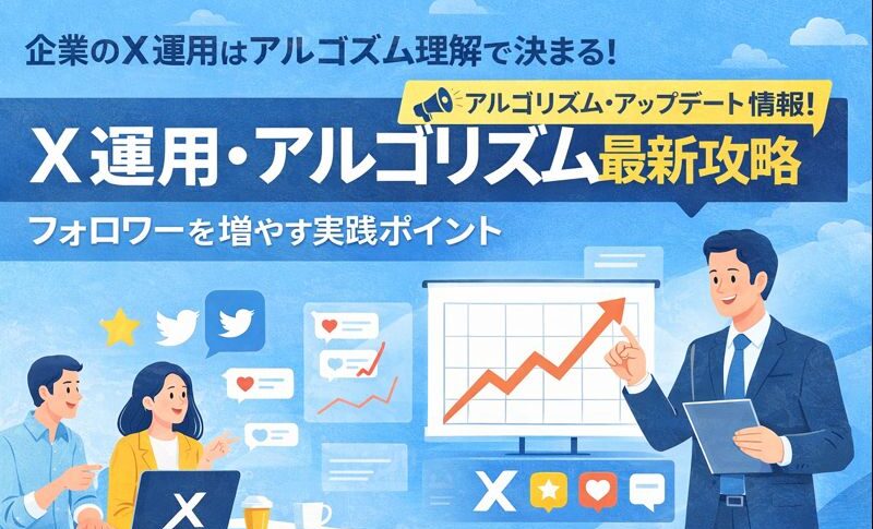 Xアルゴリズムと最新アップデートを分かりやすく解説。GitHubで公開されたGrok基盤のXアルゴリズムを踏まえ、企業のX運用でフォロワーを増やす投稿設計・運用アクション・制限回避の実務フレームを整理。