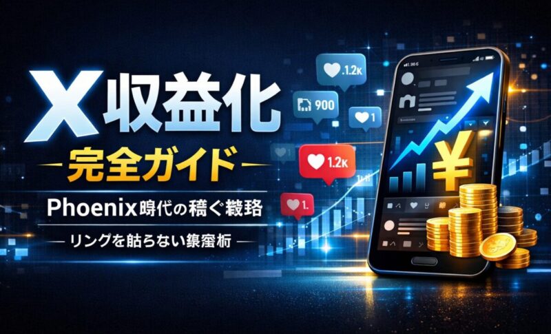 X収益化の最新方法を完全解説。広告分配だけでは稼げない理由、Phoenixアルゴリズム対策、リンクを貼らずに収益を作る戦略、個人が実践できる具体的マネタイズ手法まで網羅。