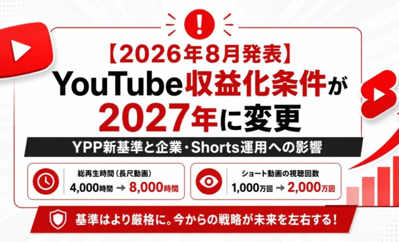 【2026年8月発表】YouTube収益化条件が2027年に変更｜YPP新基準と企業・Shorts運用への影響